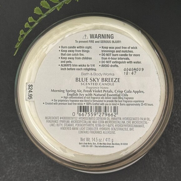 BBW Blue Sky Breeze Bath & Body Works 3 Wick Candle - Picture 10 of 10